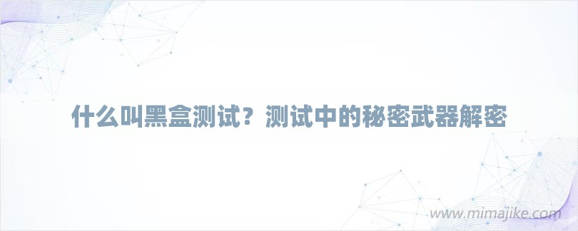什么叫黑盒测试？测试中的秘密武器解密-第1张图片